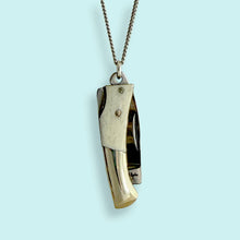 Load image into Gallery viewer, Curvilinear Bone Lockback Knife on Silver Chain Necklace-32"