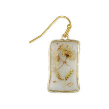 Load image into Gallery viewer, White Dried Flower Gold Rectangle Earrings