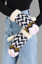 Load image into Gallery viewer, Beige, Navy & Lt. Pink Patterned Mittens