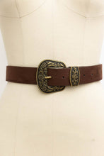 Load image into Gallery viewer, Suede Antique Gold Western Buckle Belt