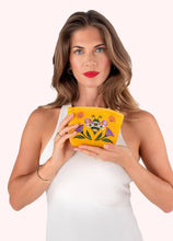 Load image into Gallery viewer, Embroidered Velvet Mini Pouch - Brilliant Bumblebee: Yellow