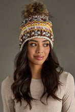 Load image into Gallery viewer, Ivory, Red & Gold Patterned Pom Hat