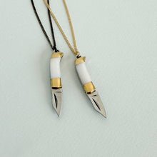 Load image into Gallery viewer, Tiny Pearl Handle Knife on Brass Chain Necklace: 18 Inch