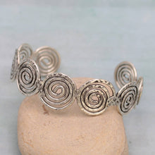 Load image into Gallery viewer, Silver Hammered Spirals Cuff Bracelet