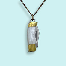 Load image into Gallery viewer, Tiny Pearl Handle Knife on Brass Chain Necklace: 18 Inch