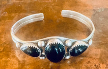 Load image into Gallery viewer, Vintage Navajo Sterling Silver & Black Onyx Three-Stone Cuff Bracelet