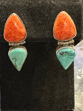 Load image into Gallery viewer, Vintage Turquoise & Spiny Oyster Navajo Earrings