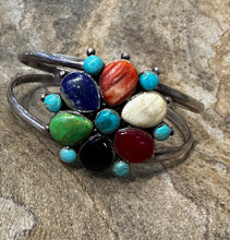Load image into Gallery viewer, Gorgeous Multi-Stone Sterling Silver Flower Cuff
