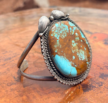 Load image into Gallery viewer, Vintage Sterling Silver Cuff and Commanding Turquoise Cabochon
