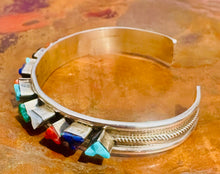 Load image into Gallery viewer, Vintage Multi-Stone Inlay Sterling Silver Cuff