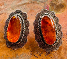 Load image into Gallery viewer, Sterling Silver Amber Cabochon Earrings