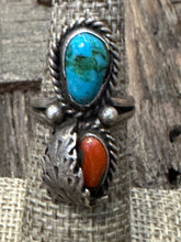 Load image into Gallery viewer, Vintage Turquoise and Coral Ring