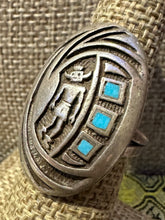Load image into Gallery viewer, Vintage Hopi Kachina Turquoise Inlay Ring
