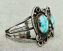 Load image into Gallery viewer, Vintage Silver Cuff w 2 Turquoise Stones