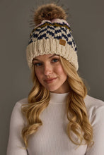 Load image into Gallery viewer, Beige, Navy & Lt. Pink Patterned Pom Hat