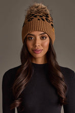 Load image into Gallery viewer, Camel Leopard Pattern Knit Pom Hat
