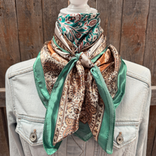 Load image into Gallery viewer, Teal, Brown and Tan Floral Wild Rag