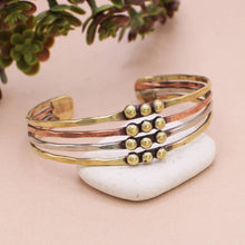 Load image into Gallery viewer, Mixed Metal Hammered Dotted Cuff Bracelet
