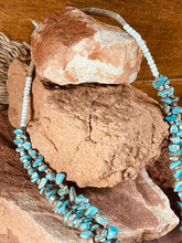 Load image into Gallery viewer, Santo Domingo Triple Strand turquoise nugget and heishi necklace with matching jaclas