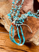 Load image into Gallery viewer, Santo Domingo Triple Strand turquoise nugget and heishi necklace with matching jaclas
