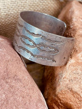 Load image into Gallery viewer, Vintage Navajo Sterling Silver Hand Stamped Wide Cuff Bracelet