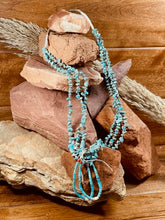 Load image into Gallery viewer, Santo Domingo Triple Strand turquoise nugget and heishi necklace with matching jaclas