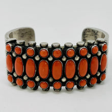 Load image into Gallery viewer, Silver Cuff with 27 Coral Stones and stampwork
