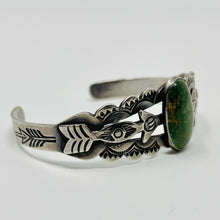 Load image into Gallery viewer, Fred Harvey Era Silver Cuff w Green Turquoise Stone