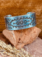 Load image into Gallery viewer, Heavy Navajo Hand Stamped Wide Silver Cuff Bracelet
