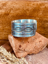 Load image into Gallery viewer, Heavy Navajo Hand Stamped Wide Silver Cuff Bracelet