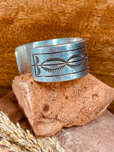 Load image into Gallery viewer, Heavy Navajo Hand Stamped Wide Silver Cuff Bracelet