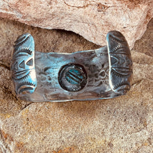 Load image into Gallery viewer, Navajo Sterling Cuff with Turquoise Stone and Hand Stamping