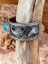 Load image into Gallery viewer, Navajo Indian Sterling Silver cuff bracelet with blue Turquoise Stone