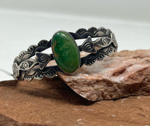 Load image into Gallery viewer, Fred Harvey Era Silver Cuff w Green Turquoise Stone