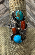 Load image into Gallery viewer, Vintage Navajo Turquoise and Coral Ring