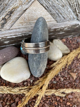 Load image into Gallery viewer, Sterling Silver Feather Cuff with 2 Sky Blue Turquoise Cabochons, size 6 3/4