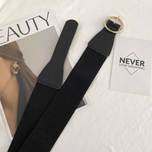 Load image into Gallery viewer, Black Elastic Round Gold Buckle Bellt
