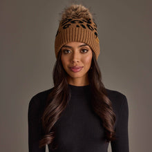 Load image into Gallery viewer, Camel Leopard Pattern Knit Pom Hat
