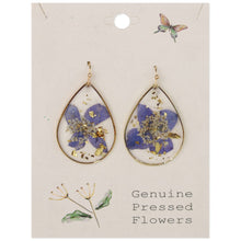 Load image into Gallery viewer, Gilded Flower Purple Dried Flower Teardrop Earrings
