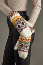 Load image into Gallery viewer, Ivory, Red &amp; Gold Patterned Mittens
