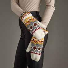 Load image into Gallery viewer, Ivory, Red &amp; Gold Patterned Mittens
