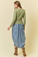 Load image into Gallery viewer, Denim Side Tuck Midi Skirt

