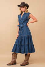 Load image into Gallery viewer, Tiered Denim Midi Dress
