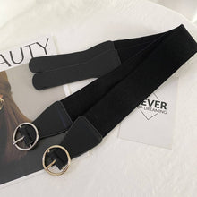 Load image into Gallery viewer, Black Elastic Round Gold Buckle Bellt
