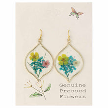 Load image into Gallery viewer, Yellow Pink Dried Flower Gold Marquise Earrings
