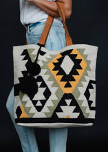 Load image into Gallery viewer, Aztec Tote-Tan, Black, Green &amp; Yellow
