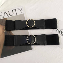 Load image into Gallery viewer, Black Elastic Round Gold Buckle Bellt
