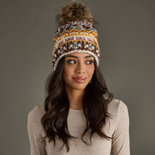 Load image into Gallery viewer, Ivory, Red &amp; Gold Patterned Pom Hat
