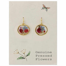 Load image into Gallery viewer, Cottage Floral Blue Red Dried Flower Earrings
