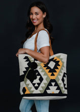 Load image into Gallery viewer, Aztec Tote-Tan, Black, Green &amp; Yellow
